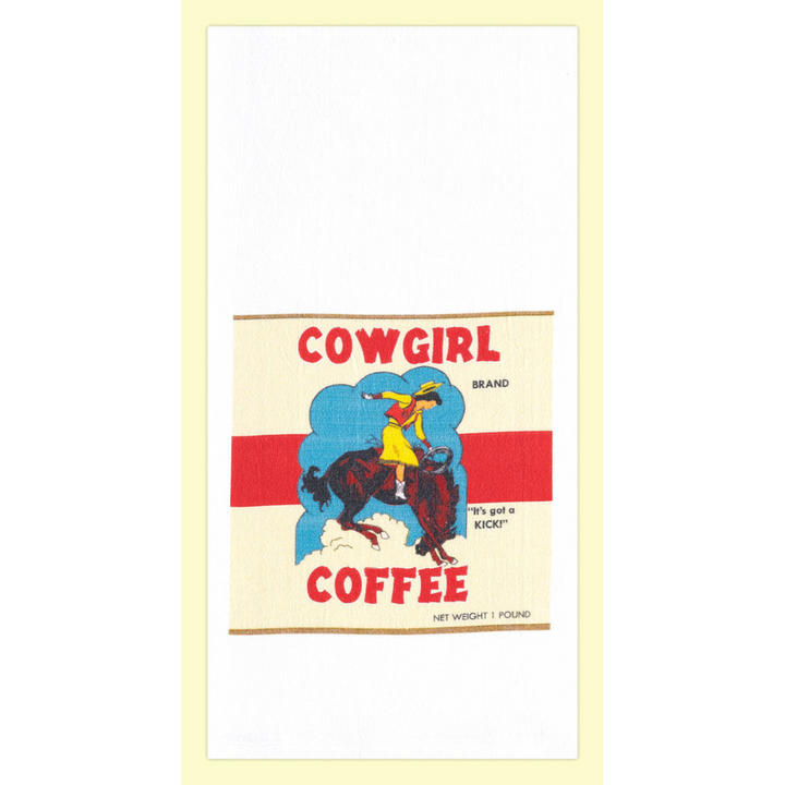 RED & WHITE KITCHEN Cowgirl Coffee Label Kitchen Towel