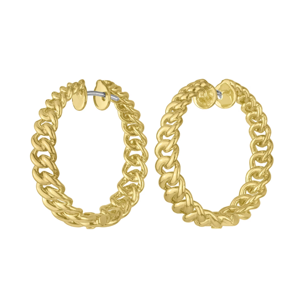 18K Yellow Gold Cuban Chain Hoop Earrings
