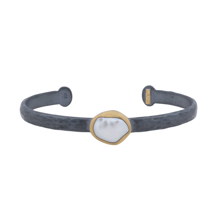 LIKA BEHAR 24K GOLD KARIN KESHI PEARL OXIDIZED SILVER BRACELET