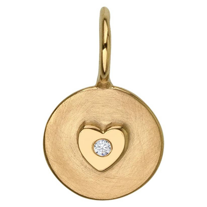 HEATHER B. MOORE 14K YELLOW GOLD MINI ROUND RAISED HEART WITH DIAMOND