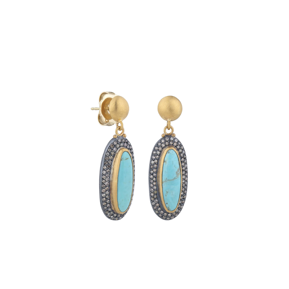 LIKA BEHAR 24K YELLOW GOLD AND TURQUOISE KINGMAN EARRINGS