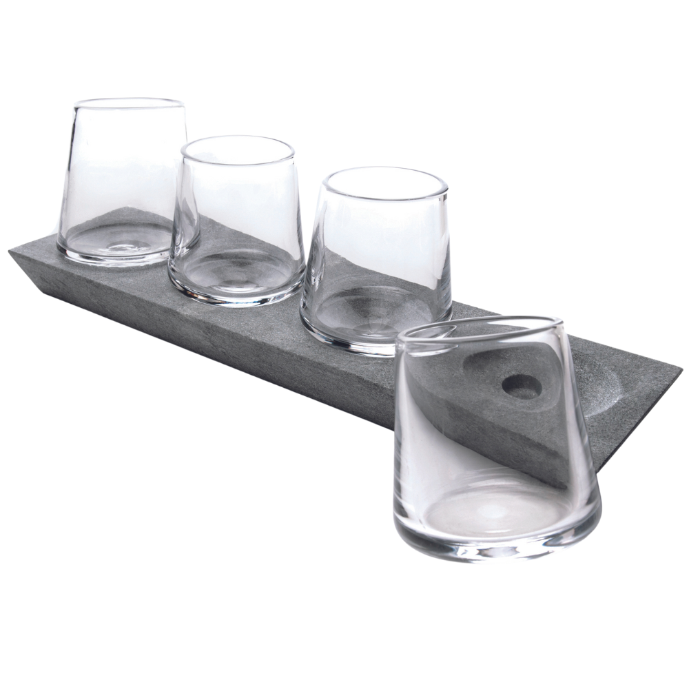 SIMON PEARCE Alpine Whiskey Glass Set of 4 With Soapstone Base