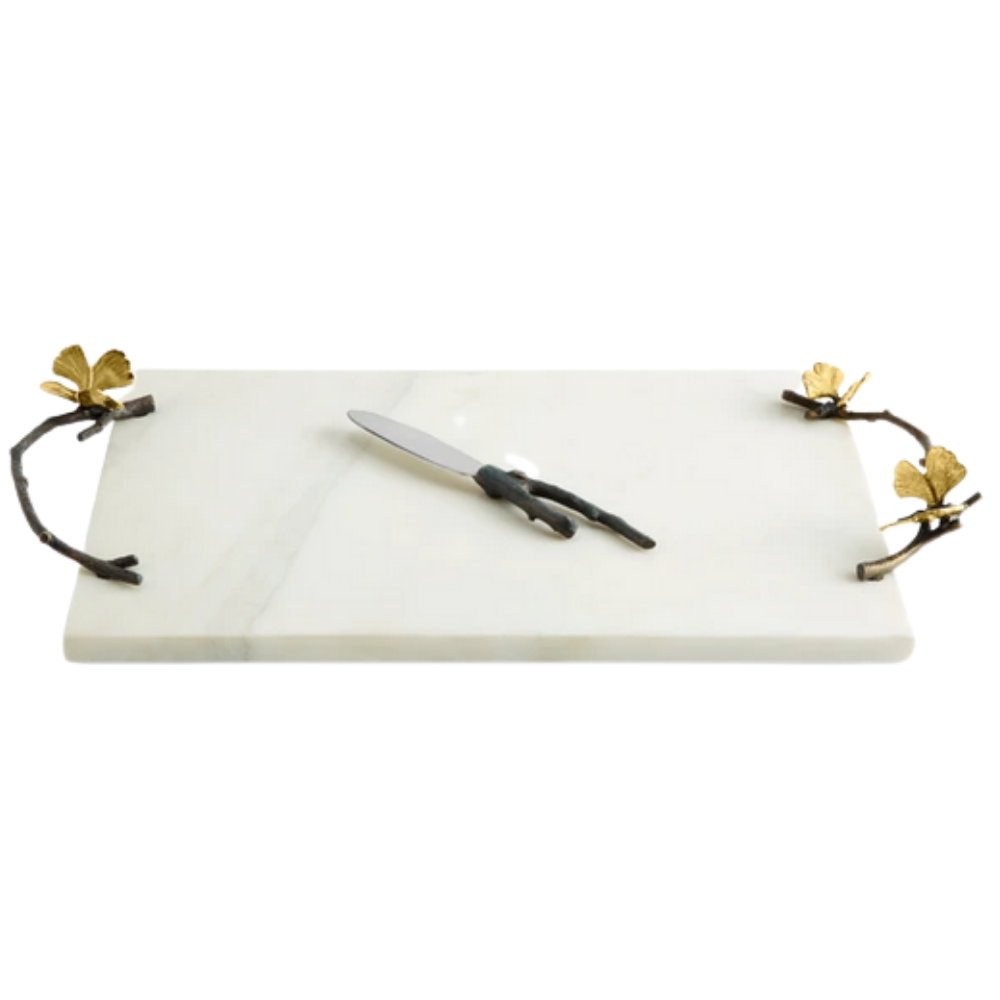 Butterfly Ginkgo White Cheeseboard And Knife