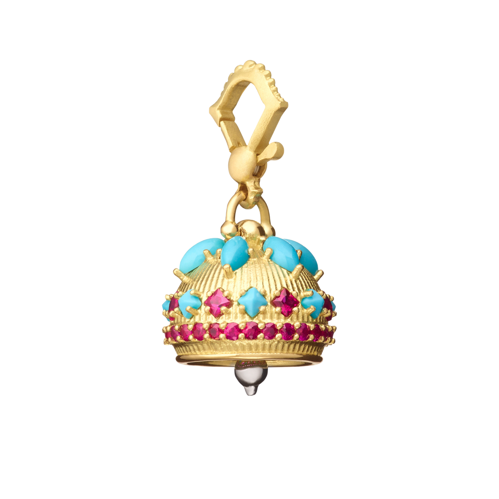 PAUL MORELLI 18K YELLOW AND WHITE GOLD MEDITATION BELL WITH TURQUOISE & RUBIES