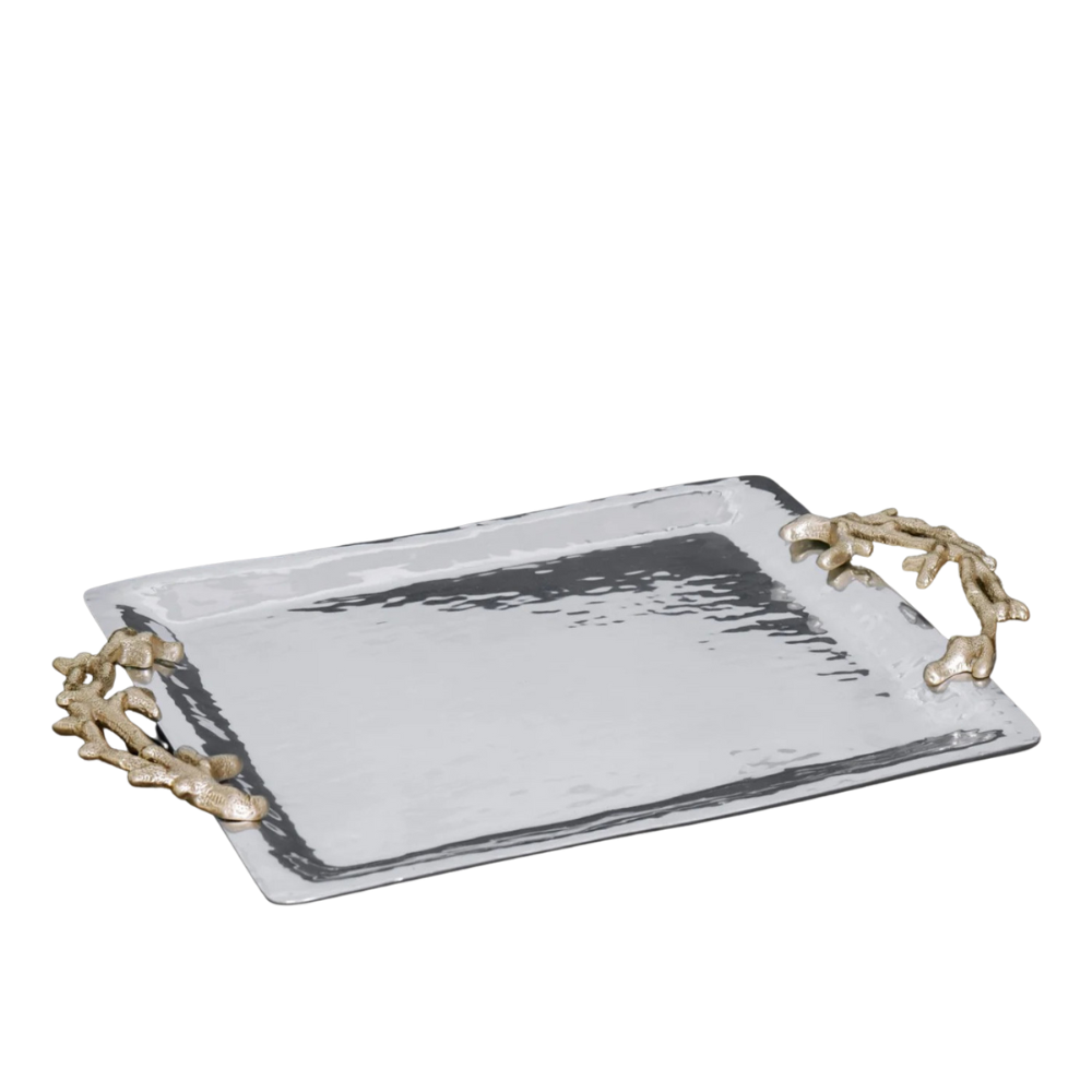 CORAL EMERSON LARGE TRAY WITH GOLD HANDLES