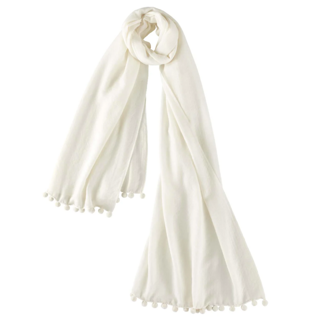 ALPINE CASHMERE BONE POM POM SCARF