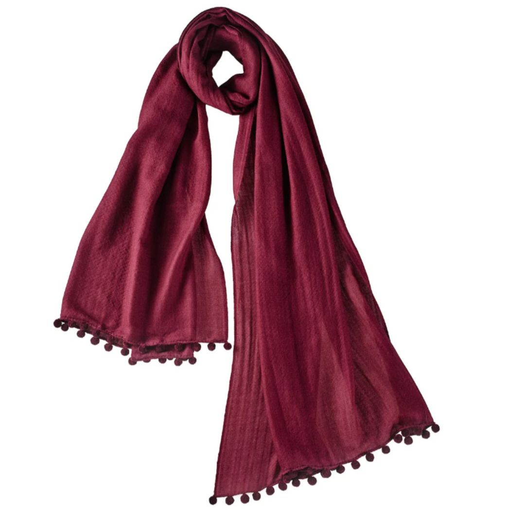 ALPINE CASHMERE CORDOVAN POM POM SCARF