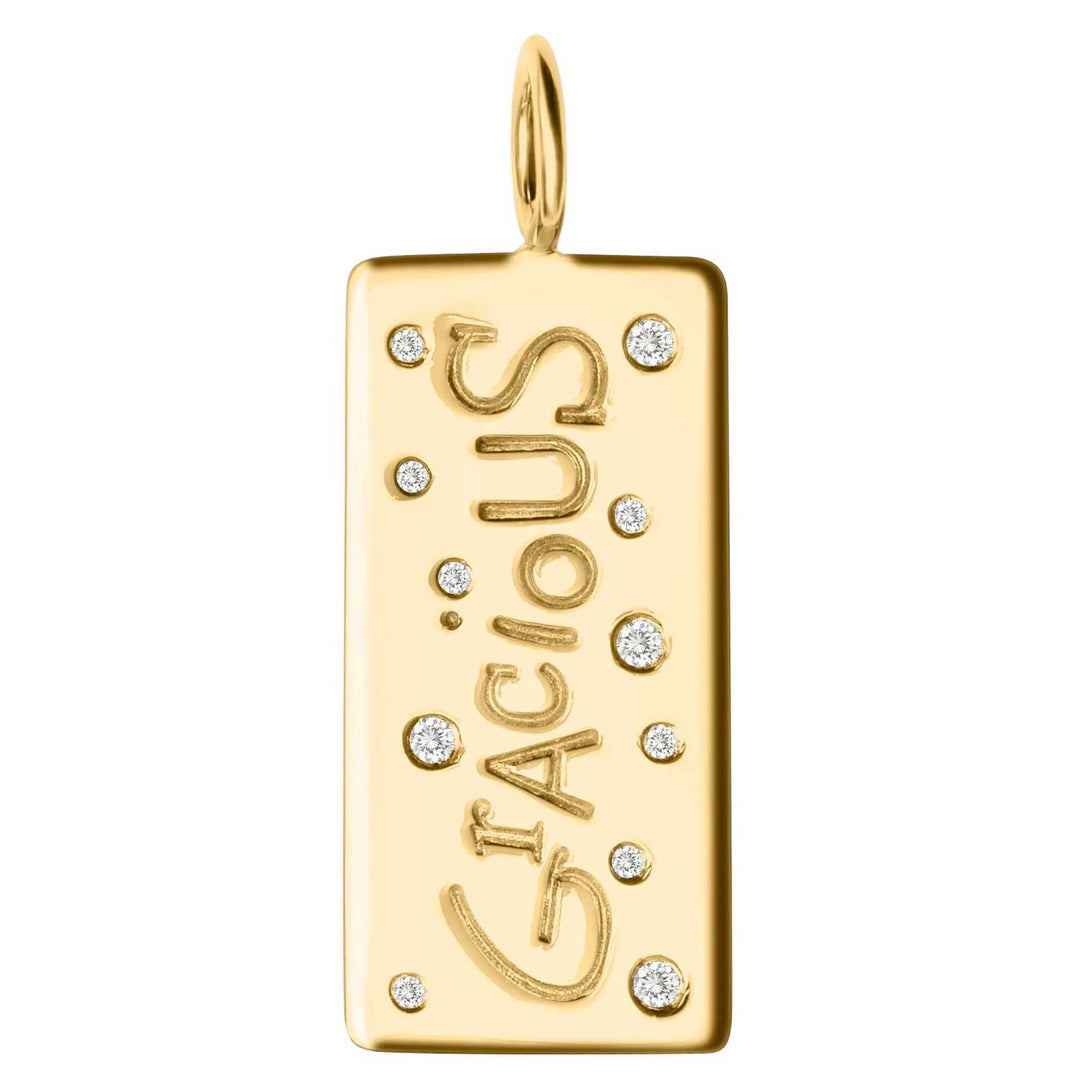 HEATHER B. MOORE YELLOW GOLD GRACIOUS GRAFFITI HIGH POLISHED ID TAG