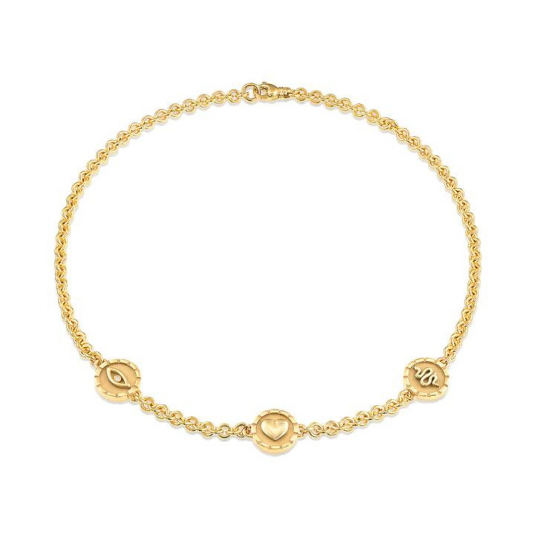 PAMELA ZAMORE PHAROS THREE CHARM GOLD NECKLACE