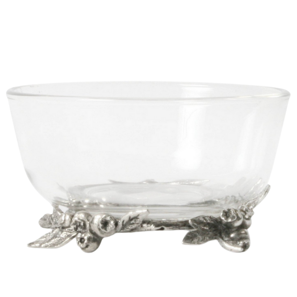 BLUEBERRY GLASS BOWL WITH PEWTER