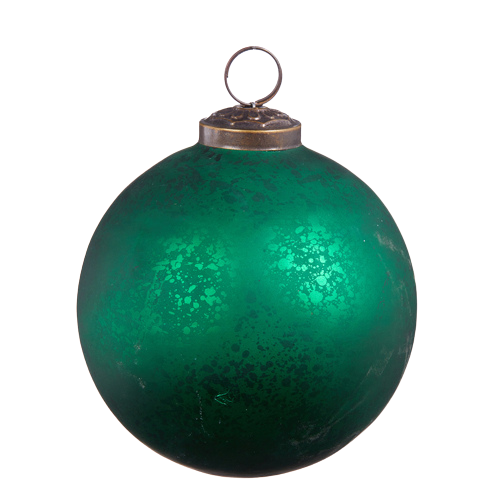 RAZ IMPORTS ANTIQUED DARK GREEN BALL ORNAMENT