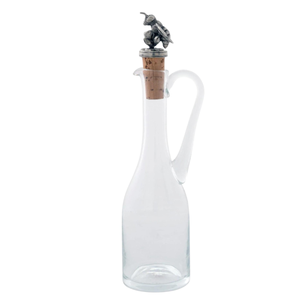 VAGABOND HOUSE CRUET BOTTLE WITH PEWTER BEE CORK STOPPER