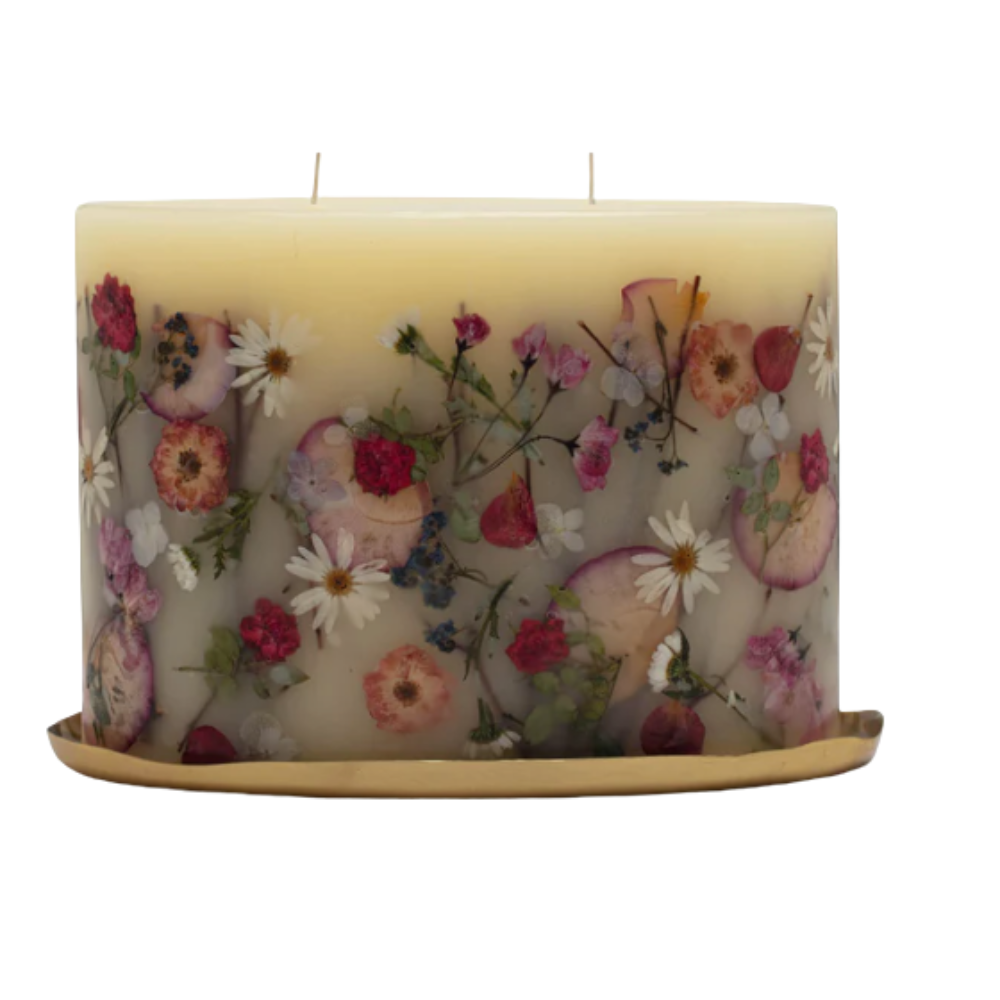 ROSY RINGS Apricot Rose Oval Botanical Candle With Plate Set