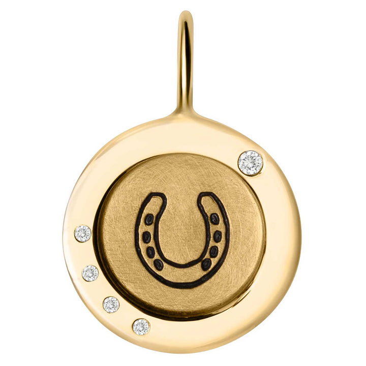 HEATHER B. MOORE YELLOW GOLD HORSESHOE WIDE FRAME ROUND CHARM