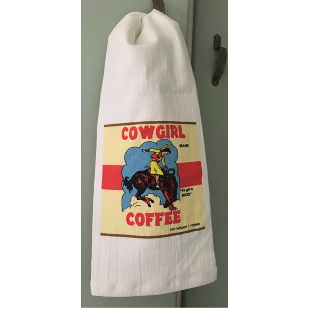 RED & WHITE KITCHEN Cowgirl Coffee Label Kitchen Towel