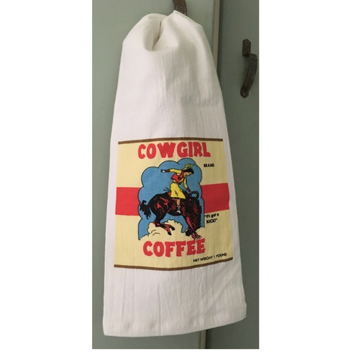 RED & WHITE KITCHEN Cowgirl Coffee Label Kitchen Towel