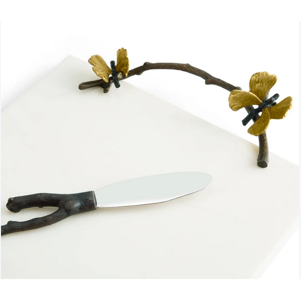 Butterfly Ginkgo White Cheeseboard And Knife