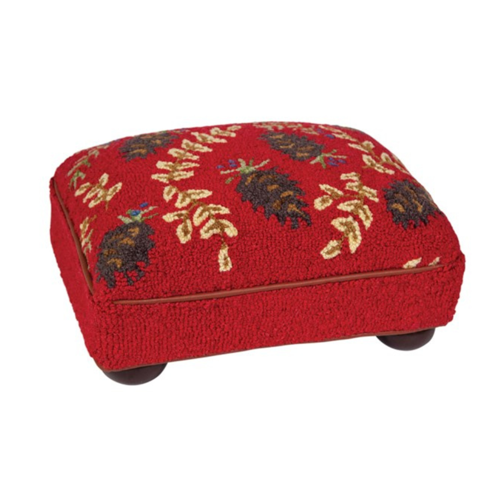 CHANDLER 4 CORNERS Ruby Cones Hand Hooked Footstool