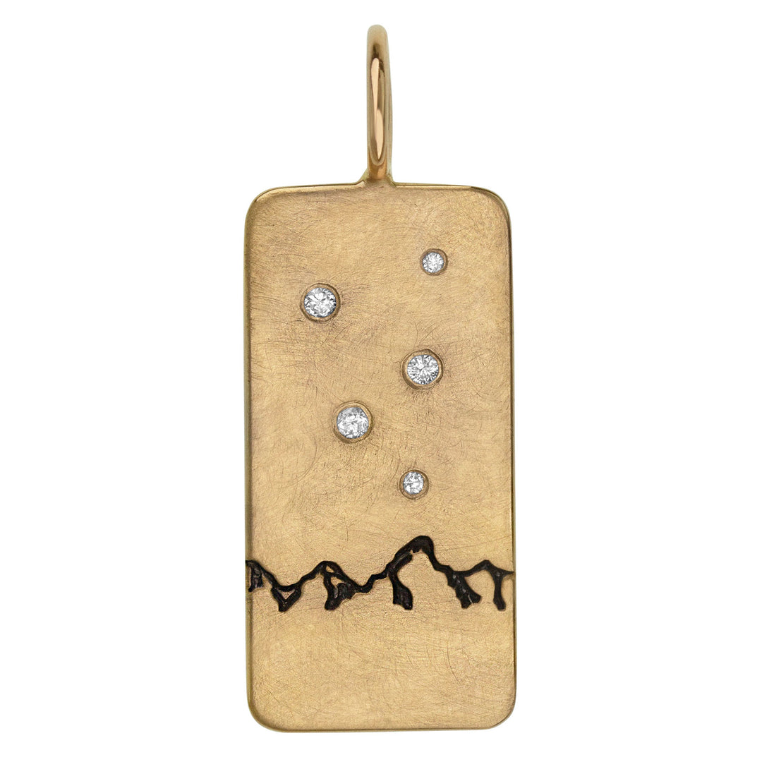 HEATHER B. MOORE MOUNTAIN RANGE ID TAG IN GOLD WITH DIAMONDS