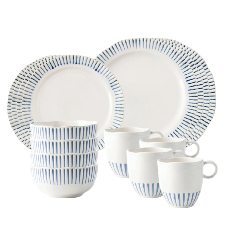 JULISKA SITIO STRIPE 16PC PLACE SETTING - INDIGO (ONLINE ONLY)