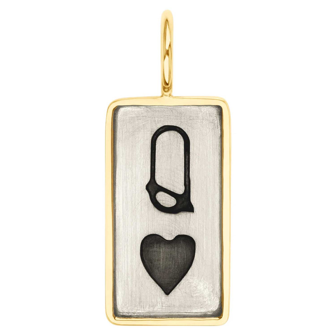 HEATHER B. MOORE YELLOW GOLD AND STERLING SILVER QUEEN OF HEARTS ID TAG