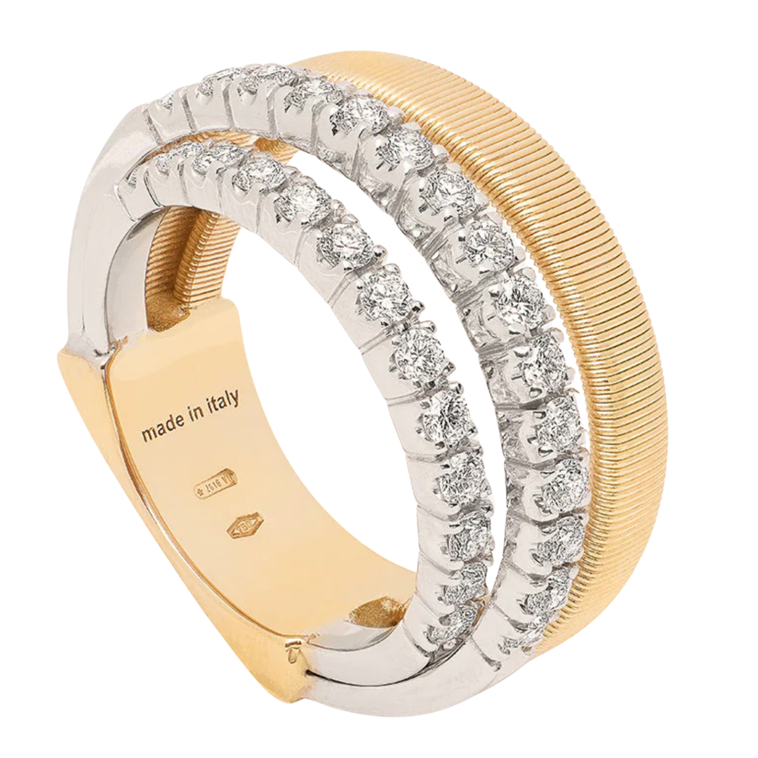 MARCO BICEGO Masai 18K Yellow And White Gold Coil Ring With 2 Diamond Pave Bands Default Title