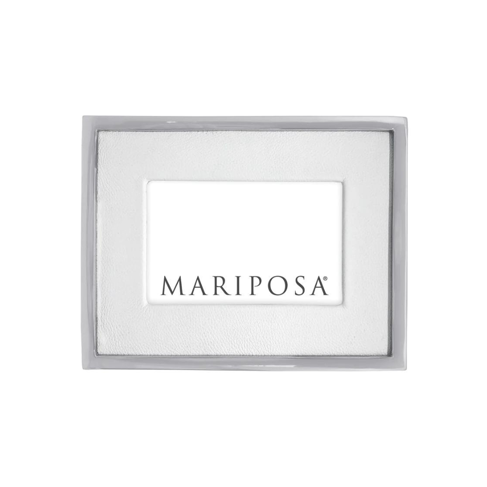 MARIPOSA White Leather With Metal Boarder Picture Frame