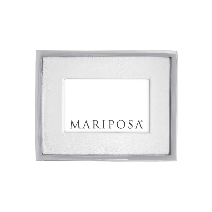 MARIPOSA White Leather With Metal Boarder Picture Frame