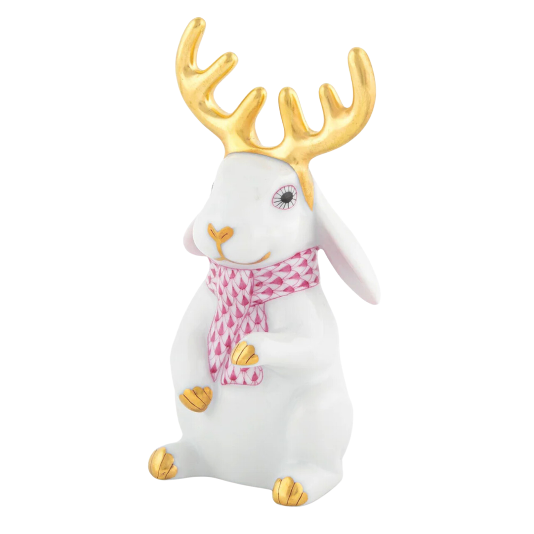 HEREND Reindeer Rabbit In White And Raspberry