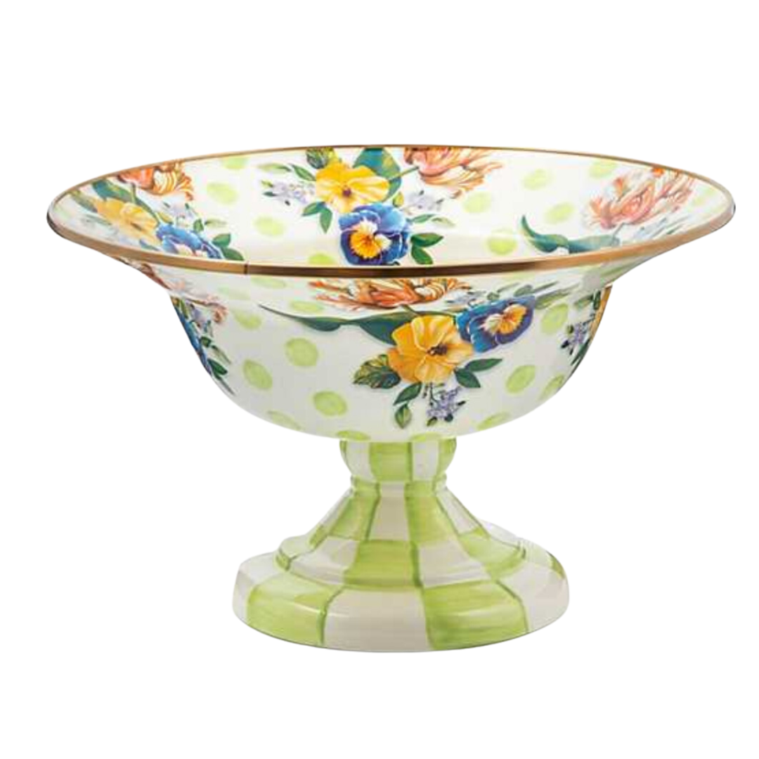MACKENZIE CHILDS Green Wildflower Large Compote Bowl