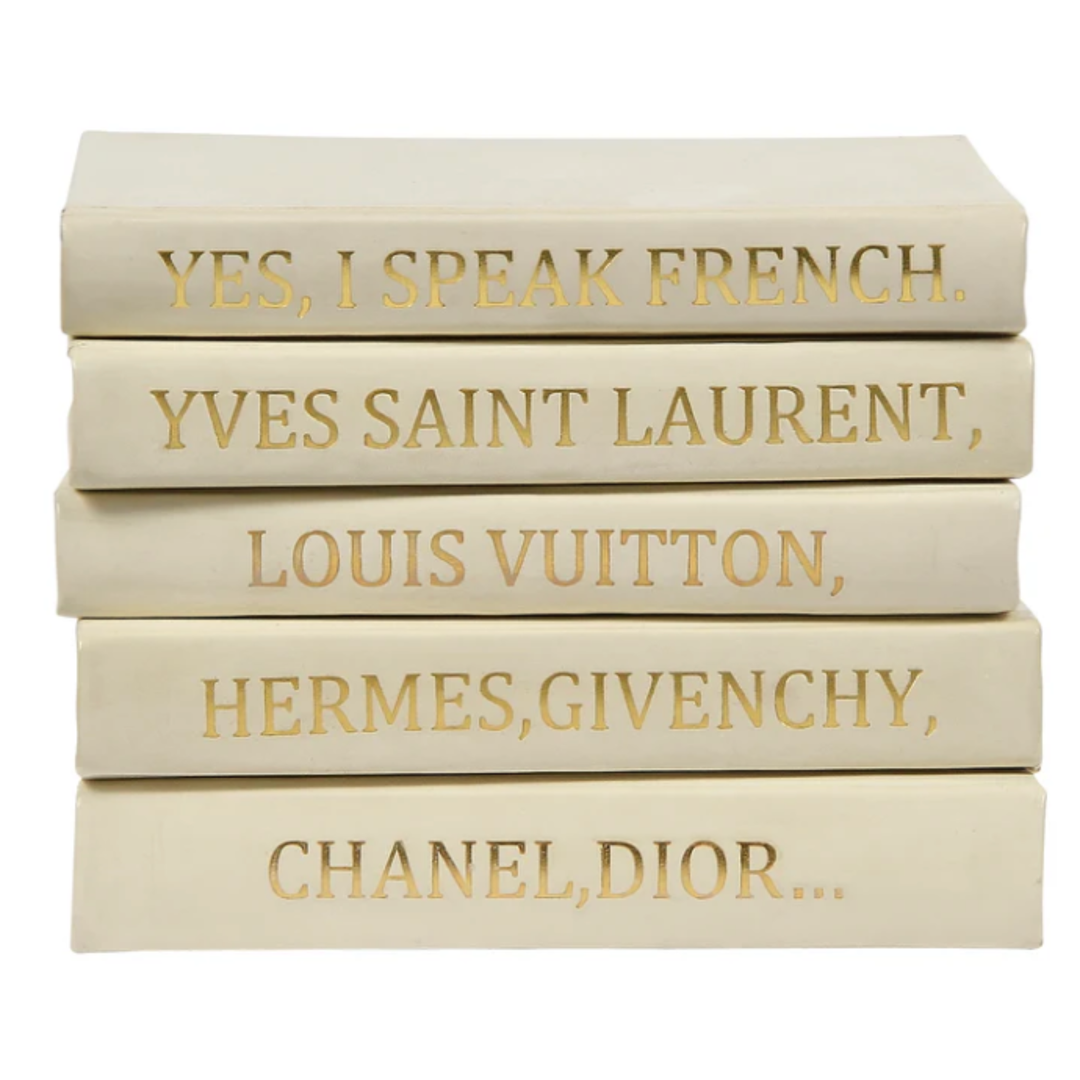 VELLUM HOME VELLUM HOME STACK OF 5 BOOKS WHT LEATHER - FRENCH QUOTE