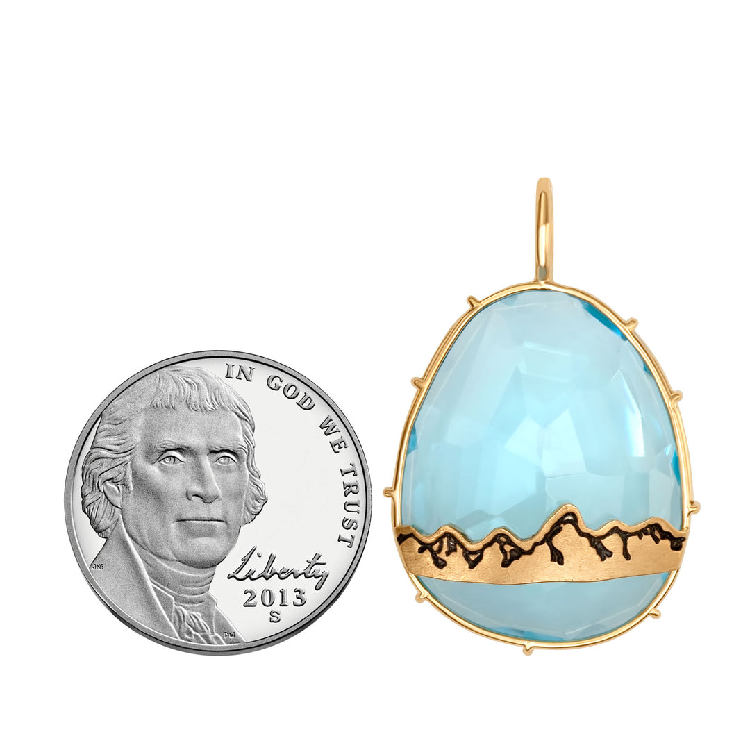 HEATHER B. MOORE BLUE TOPAZ WITH YELLOW GOLD TETON MOUNTAIN RANGE