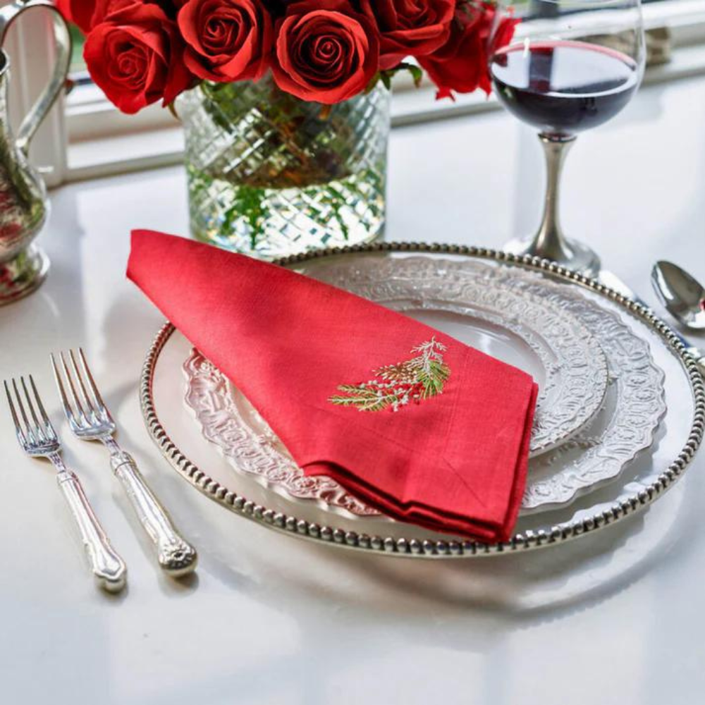 ARTE ITALICA Natale Red Sprig Dinner Napkin