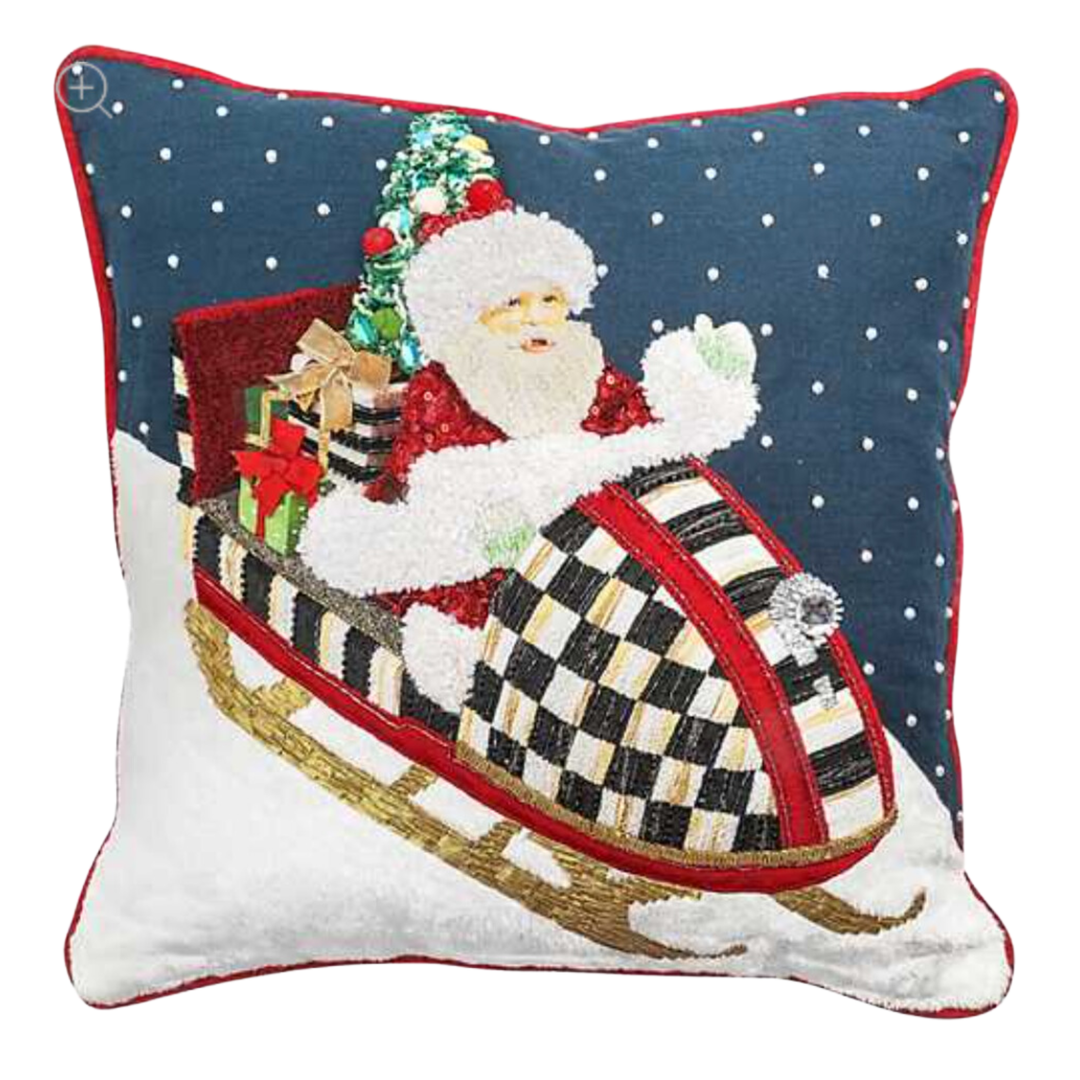 MACKENZIE CHILDS Santa Snowmobile Throw Pillow