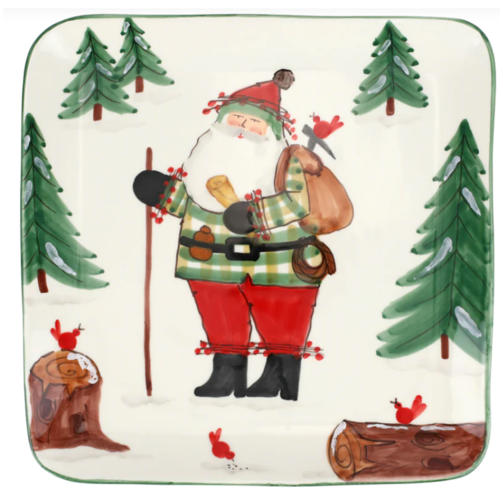 VIETRI Old St. Nick Large Square Platter With Hiker