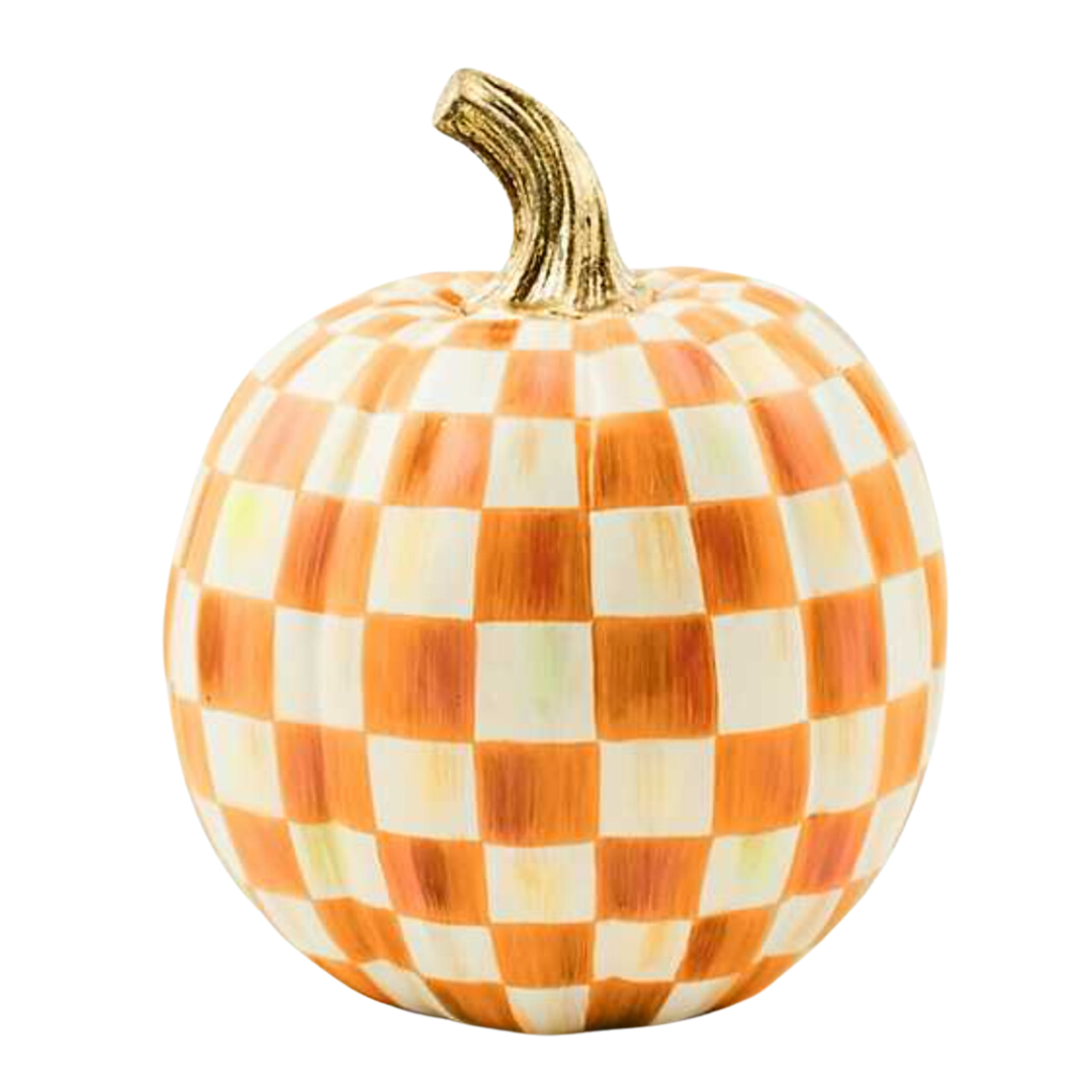 MACKENZIE CHILDS Small Orange Check Pumpkin