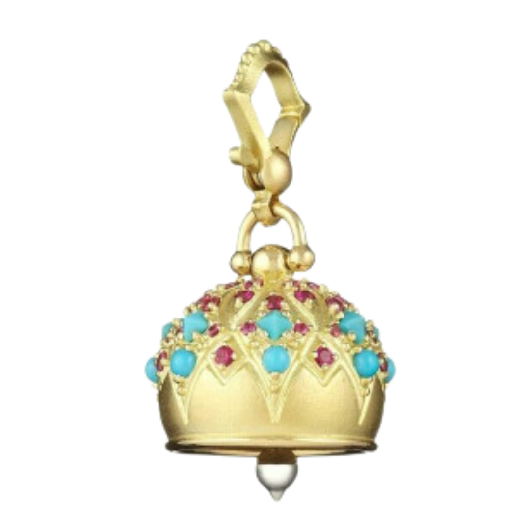 PAUL MORELLI 18K Yellow Gold Cathedral Meditation Bell With Rubies and Turquoise