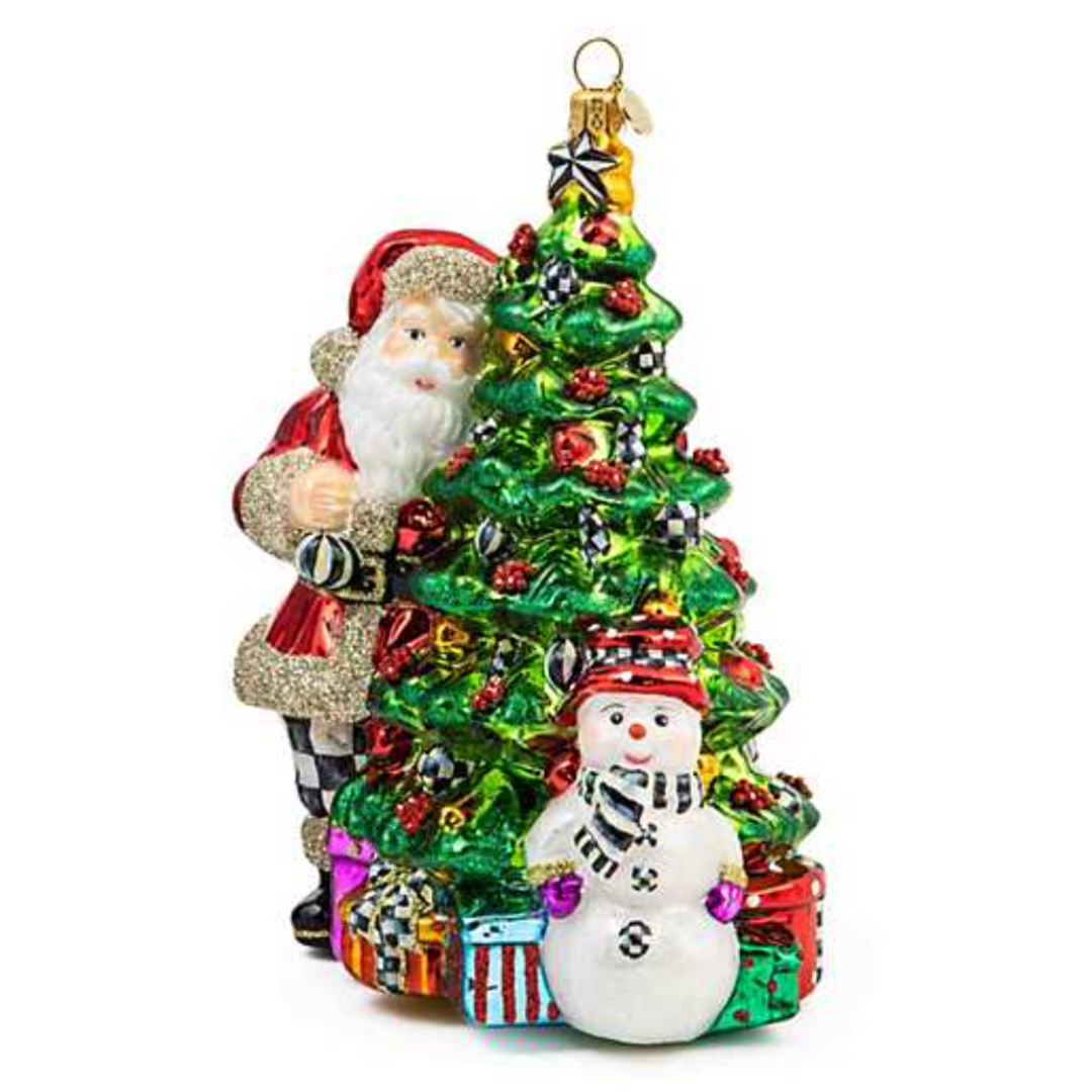 MACKENZIE CHILDS Treeside Santa Glass Ornament