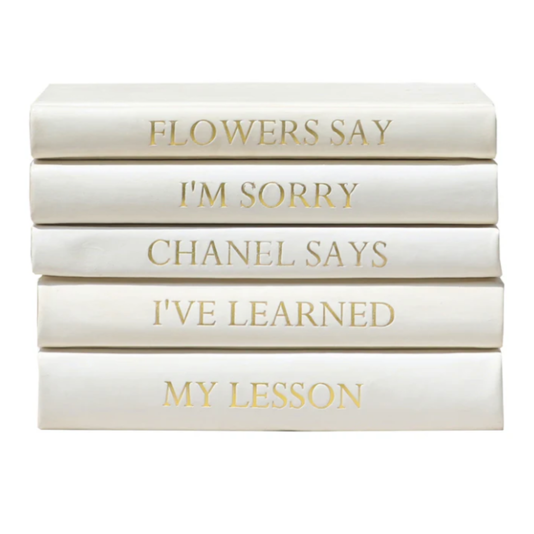 VELLUM HOME Flowers Quote White Leather Book Stack