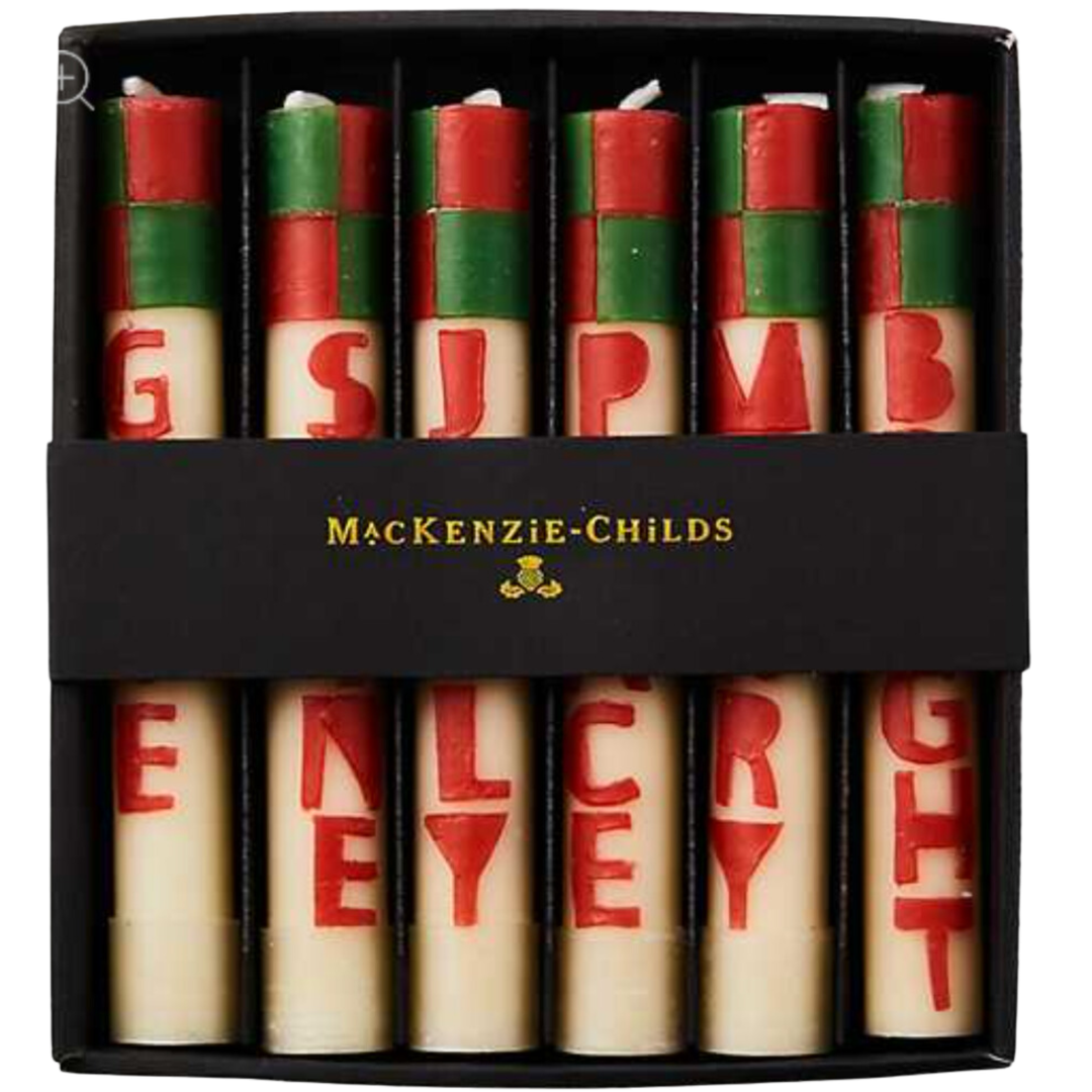 MACKENZIE CHILDS Merry & Bright Mini Dinner Candles Set of 6