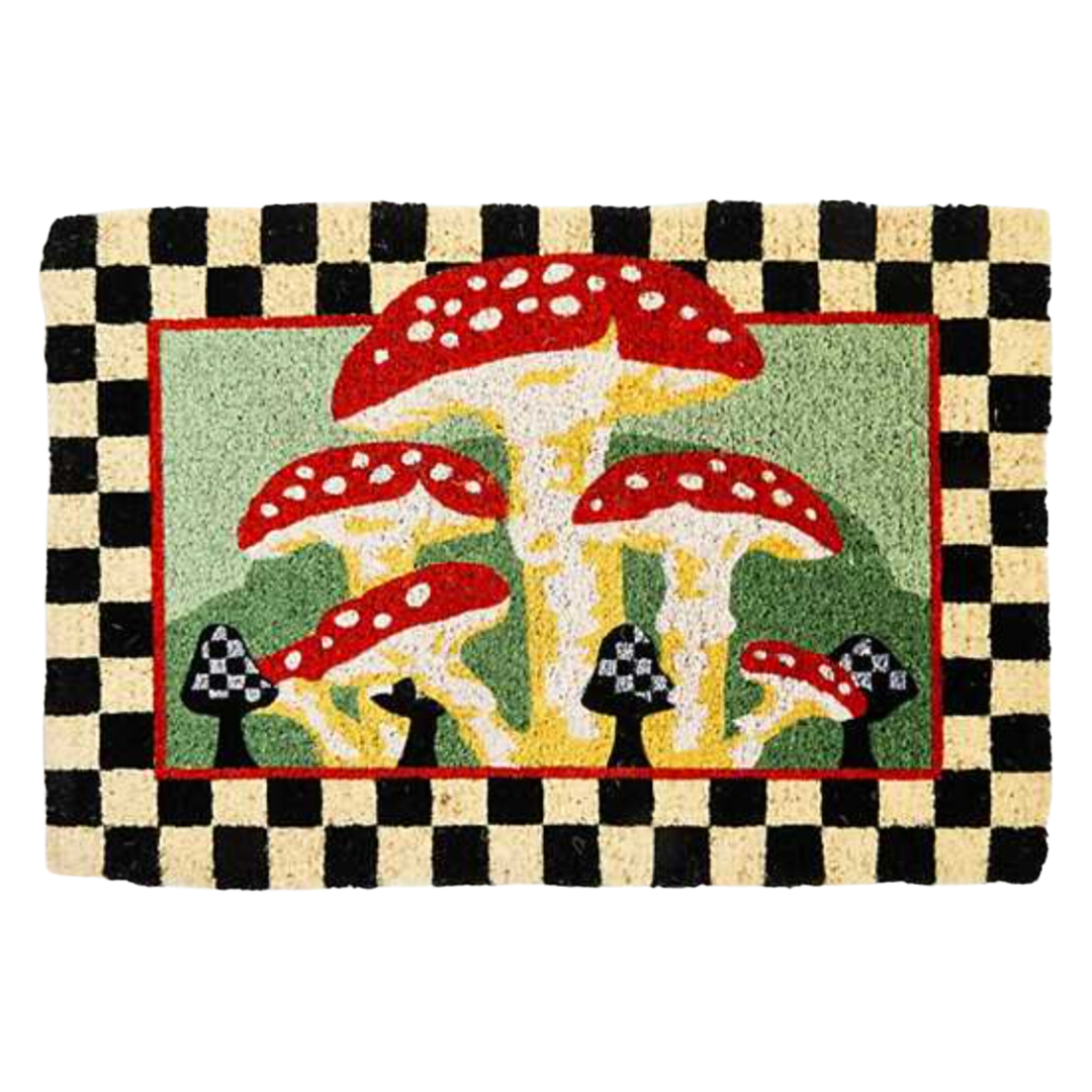 MACKENZIE CHILDS Mushroom Courtly Check Boarder Door Mat