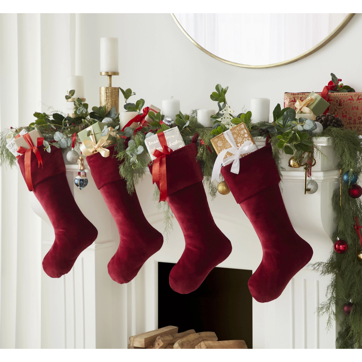 ARCADIA HOME Handmade Garnet Red Velvet Christmas Stocking