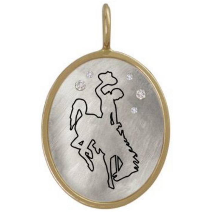 HEATHER B. MOORE 14K Yellow Gold Framed Sterling Silver Cowboy With Diamonds CharmS