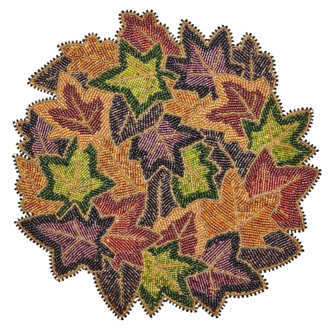 MACKENZIE CHILDS Forest Floor Fall Leaves Beaded Placemat