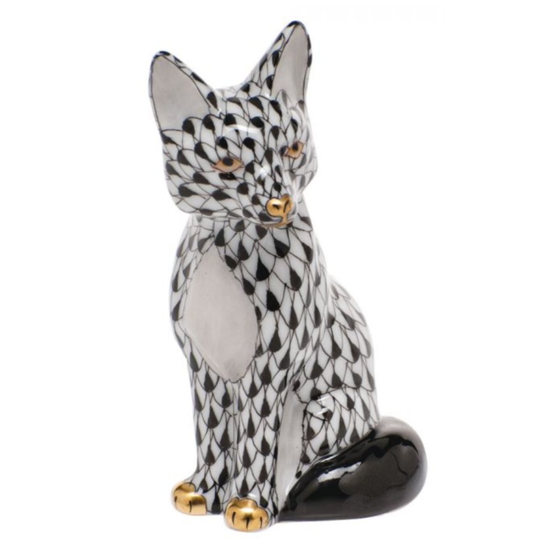 HEREND Sitting Fox BLACK