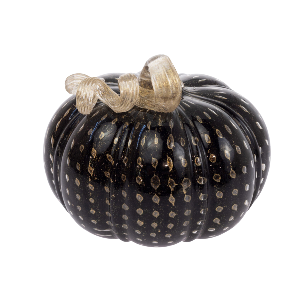 BOSTON INTERNATIONAL Small Black & Gold Glass Pumpkin