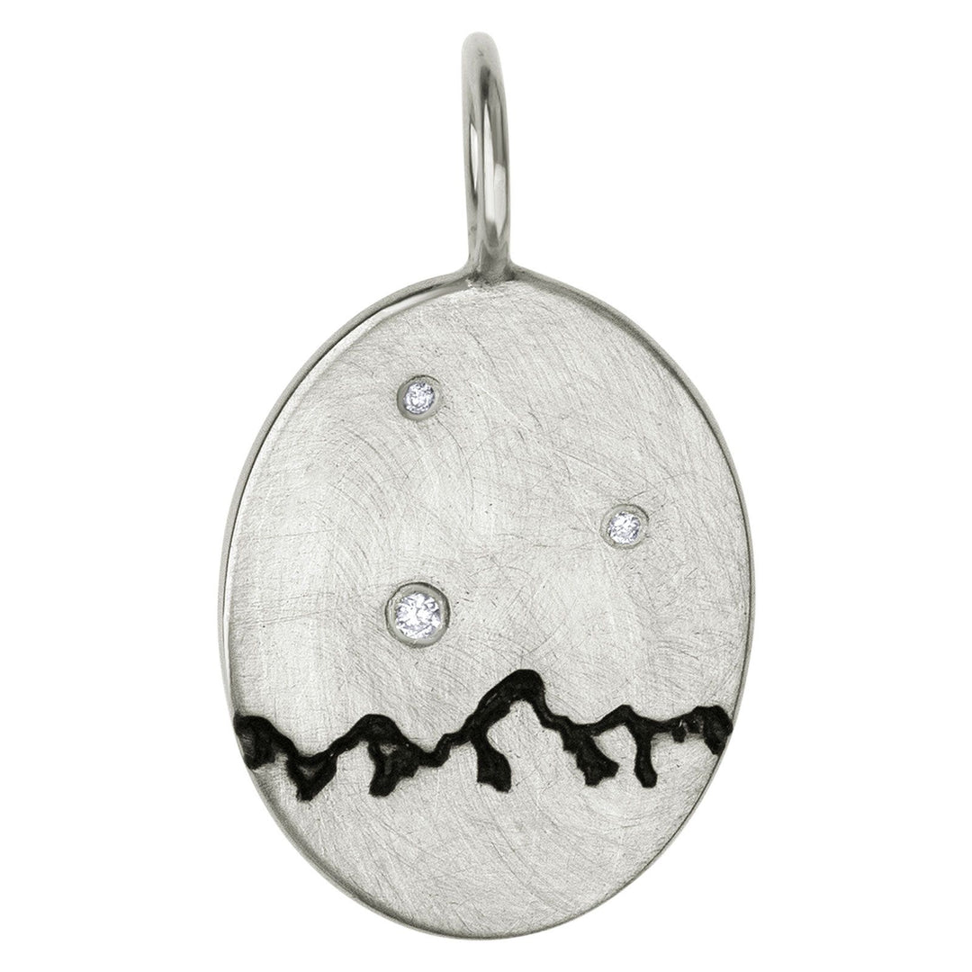 HEATHER B. MOORE Mountain Range Stamped Silver Oval And Diamon Charm