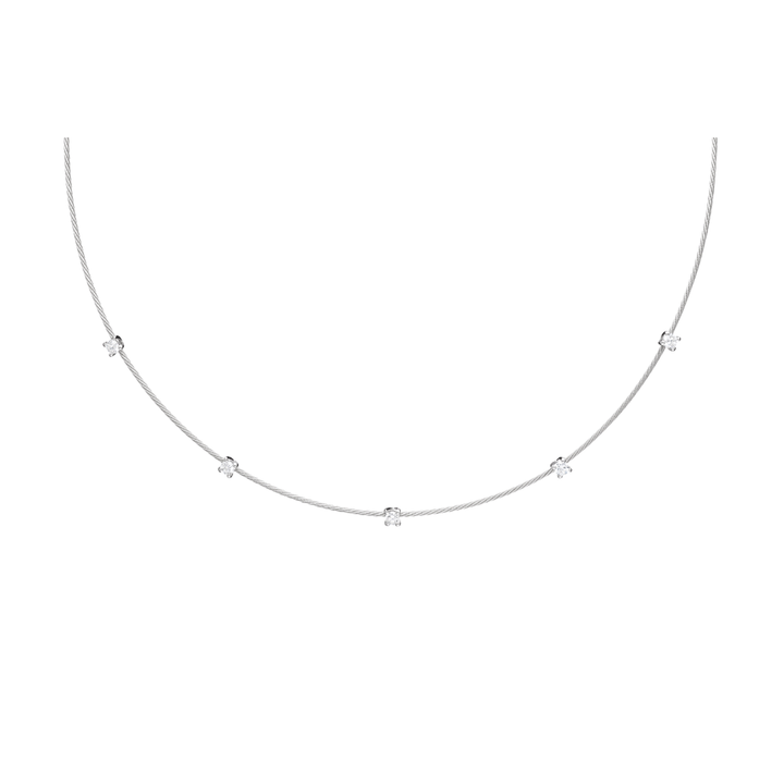 PAUL MORELLI 18K WHITE GOLD SINGLE UNITY WIRE NECKLACE WITH 5 DIAMONDS