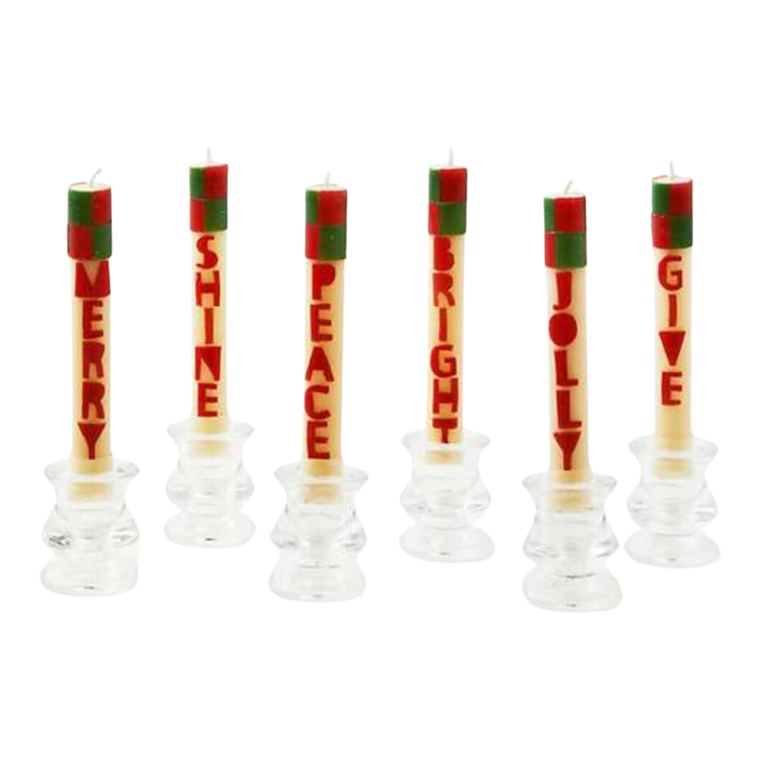 MACKENZIE CHILDS Merry & Bright Mini Dinner Candles Set of 6