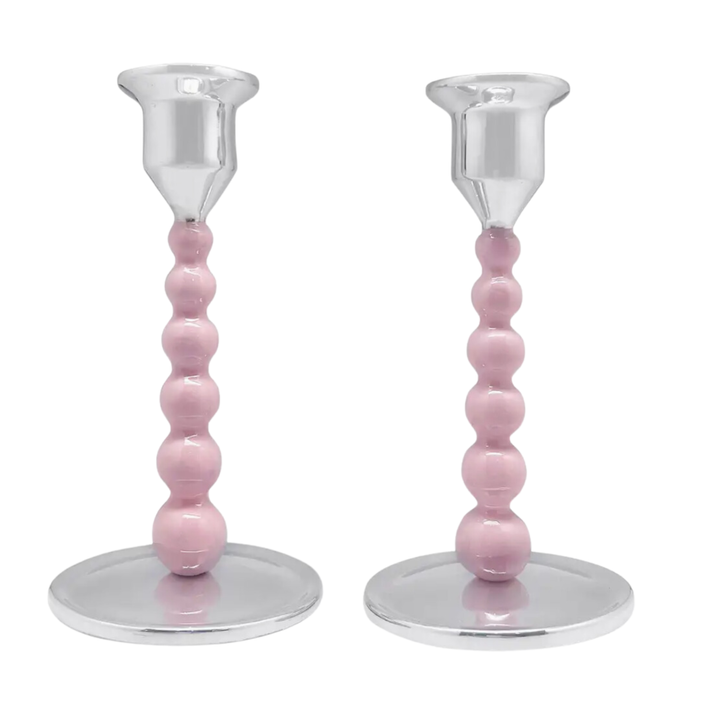 MARIPOSA Pink Pearled Small Candlestick Set